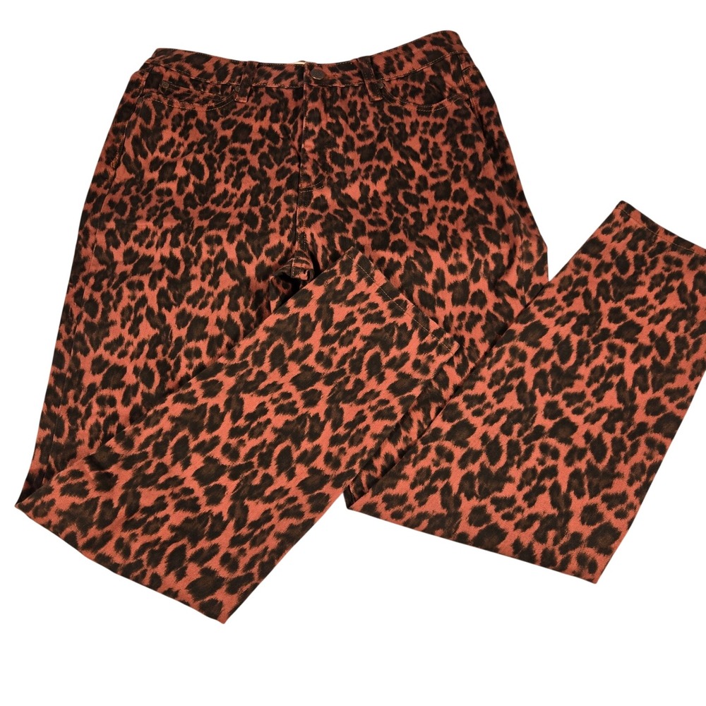 Soft Surroundings Skinny Ankle Jeans Red Leopard Animal Print Womens 10 NWT